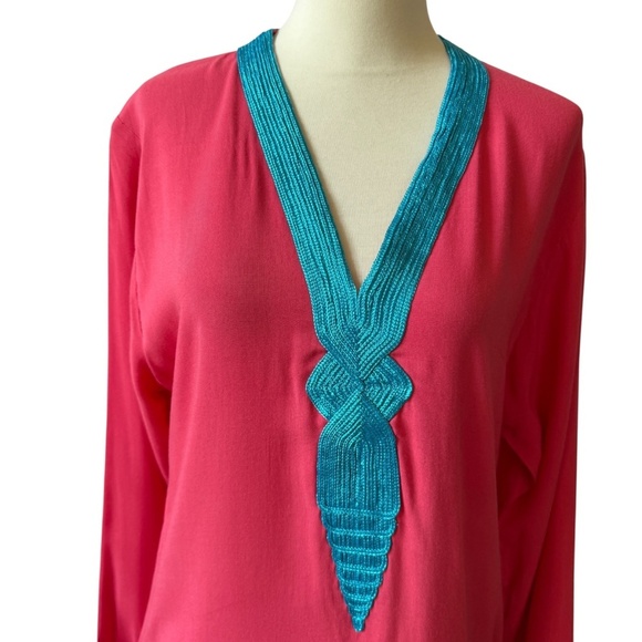 MADELINE WEINRIB TUNIC TOP V NECK LONG SLEEVE ETHNIC INSPIRED BOHEMIAN ELEGANT M - Picture 3 of 11